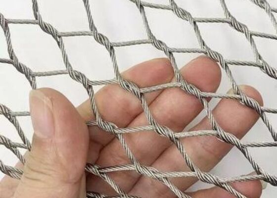 satın al Hayvanat bahçesi kaplaması için 55 mm göz aralığına sahip el dokuması paslanmaz çelik halat örgü dayanıklı güvenlik ağı online manufacture