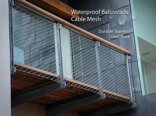 kualitas  316 Marine Grade Stainless Steel Rope Mesh Waterproof Balustrade Cable Mesh with 100mm*100mm Opening for Balcony Protection pabrik